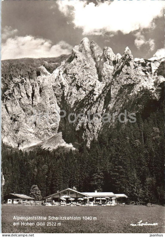 Alpengaststatte Scharitzkehlalm am Hohen Goll -Alpine inn at Hohen Goll - mountains old postcard - 1962 - Germany - used - JH Postcards