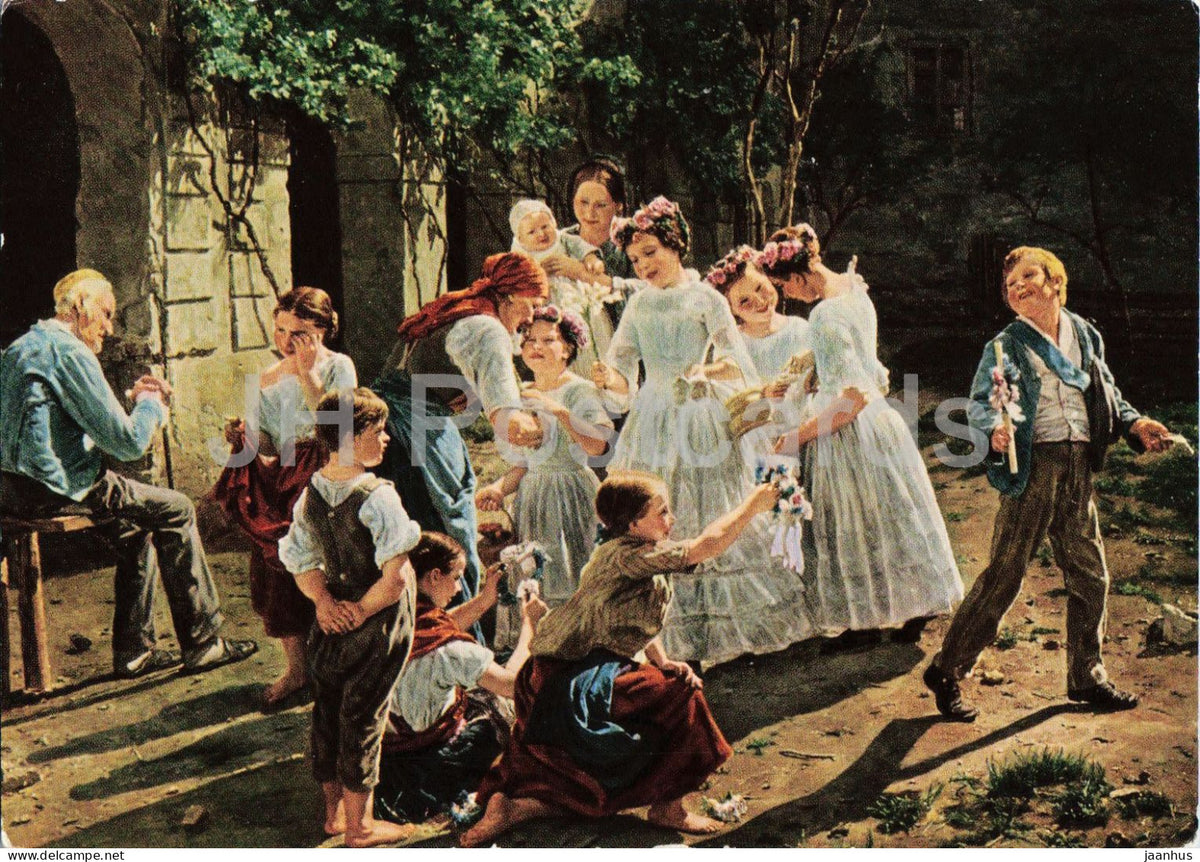painting by Ferdinand Georg Waldmuller - Corpus Christi Morning - Am Fronleichnamsmorgen - art - 1964 - Germany - used - JH Postcards