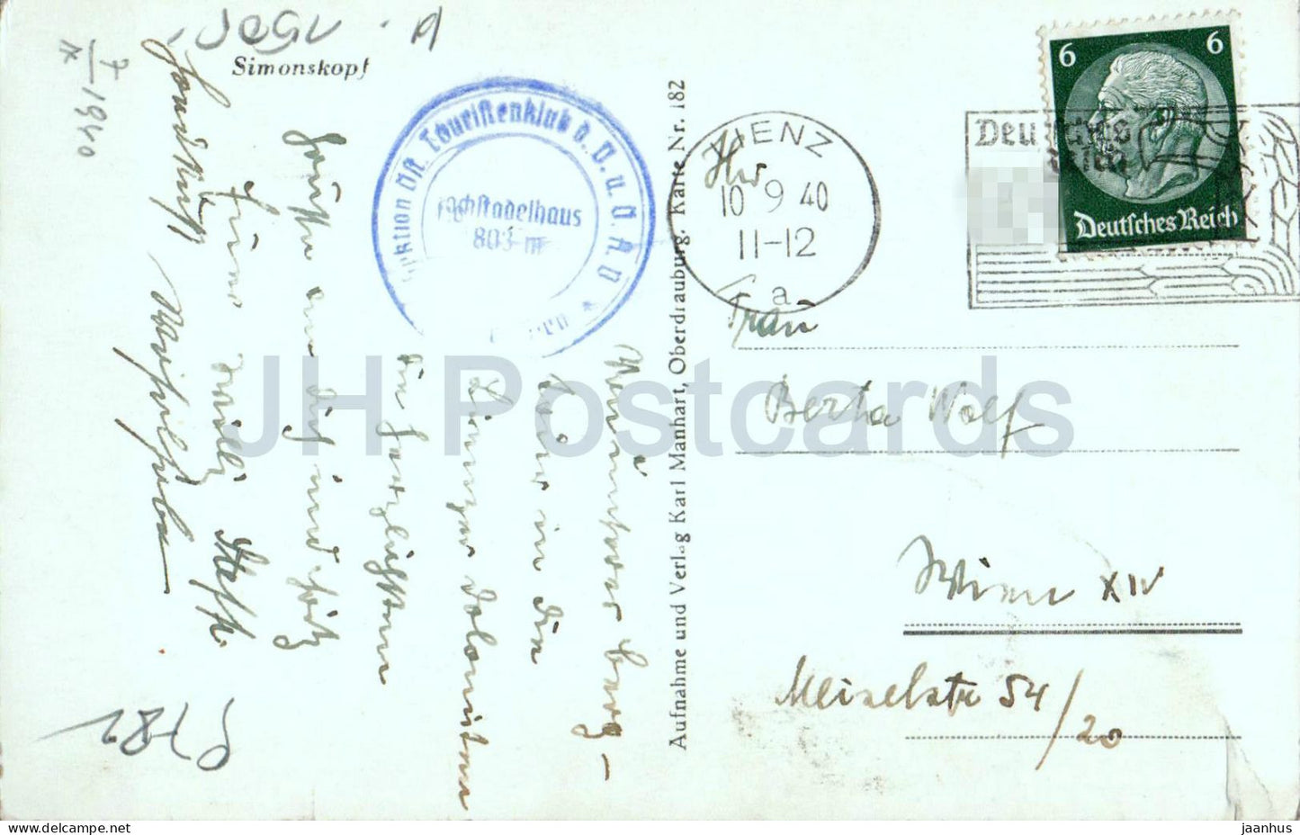 Simonskopf - mountain - Nr. 182 - old postcard - 1940 - Austria - used