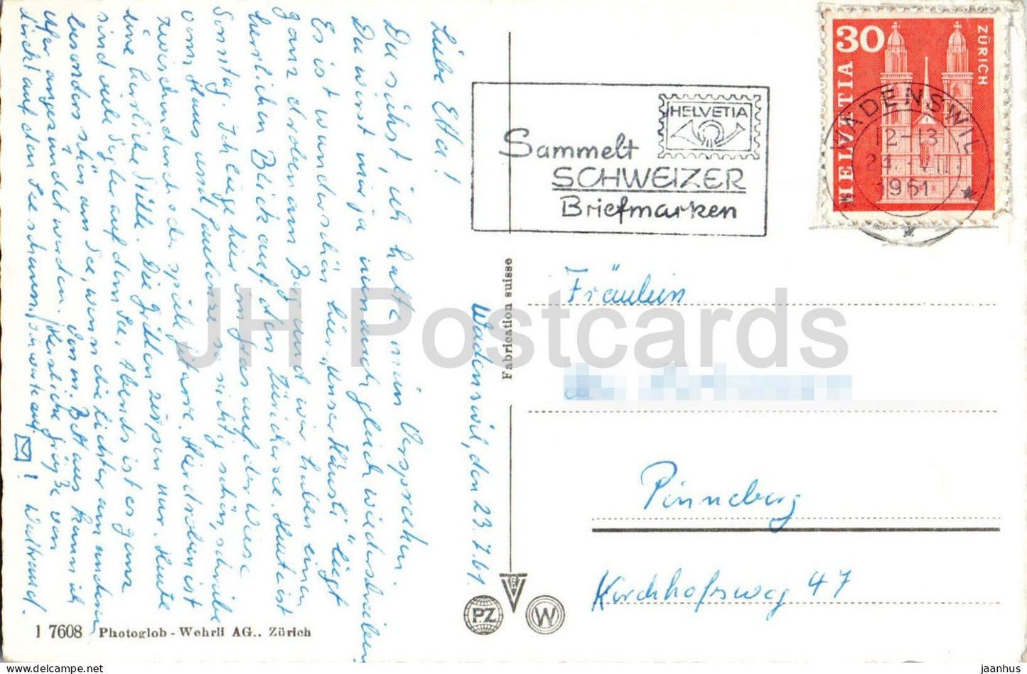 Wadenswil und die Alpen - lake - Alps - mountains - 7608 - 1961 - Switzerland - used