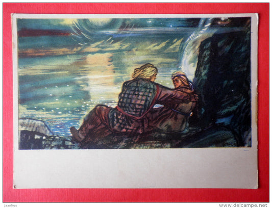illustration by E. Okas - With Island Maid - Kalevipoeg - Estonian national epic poem - 1961 - Estonia USSR - unused - JH Postcards