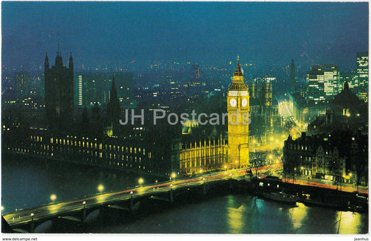 London - Big Ben and Westminster Bridge at Night - 1363 - United Kingdom - England - unused - JH Postcards