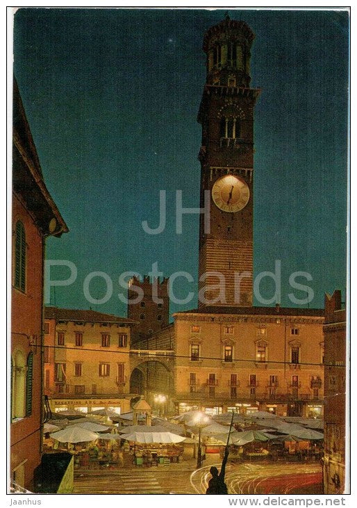 Piazza delle Erbe , Notturno - Herb Square - Verona - Veneto - 330 - Italia - Italy - sent from Italy to Germany 1985 - JH Postcards