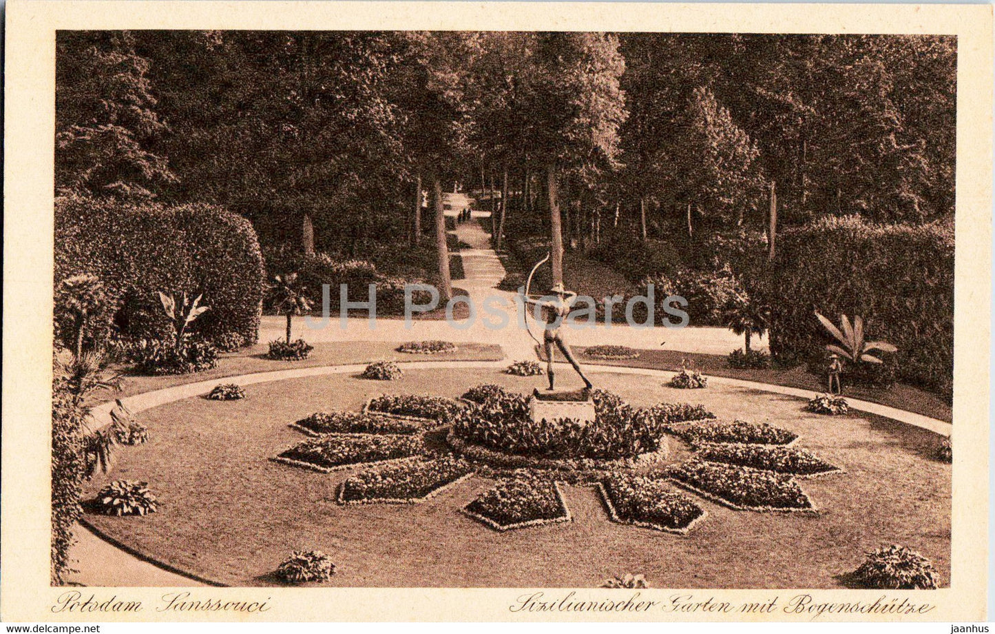 Potsdam Sanssouci - Sizilianischer Garten mit Bogenschutze - 1703 - old postcard - Germany - unused - JH Postcards