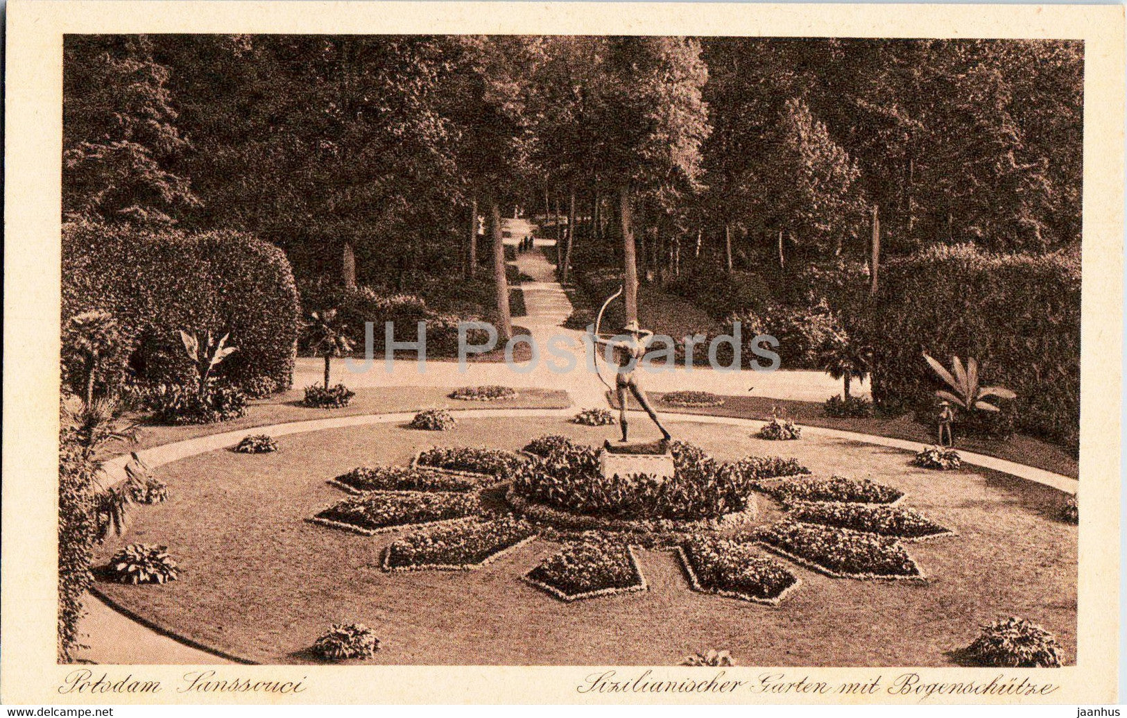 Potsdam Sanssouci - Sizilianischer Garten mit Bogenschutze - 1703 - old postcard - Germany - unused - JH Postcards