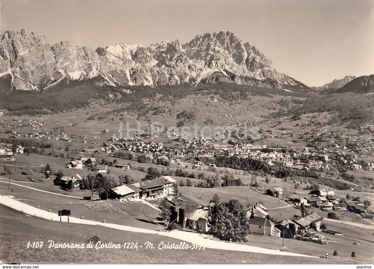 Panorama di Cortina 1224 m - M. Cristallo - Italy - 1957 - used - JH Postcards