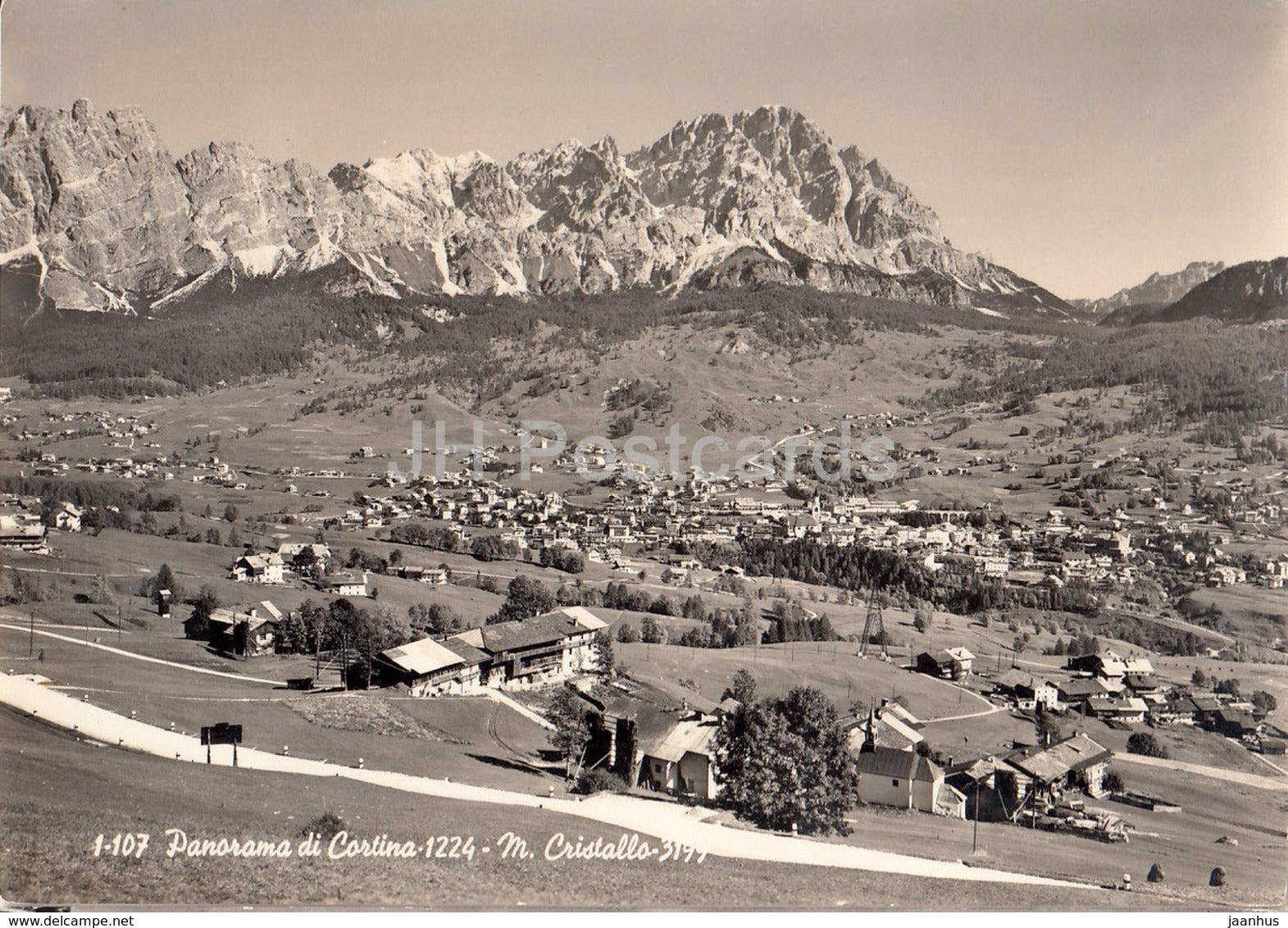 Panorama di Cortina 1224 m - M. Cristallo - Italy - 1957 - used - JH Postcards