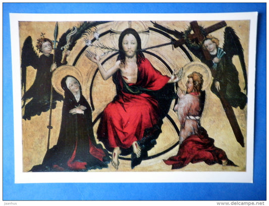 painting by Unknown Painter - large format card - Christ on Judgment Day , early 15th century - german art - unused - JH Postcards