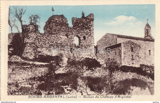 Bourg Argental - Ruines du Chateau d'Argental - castle ruins - old postcard - France - unused - JH Postcards