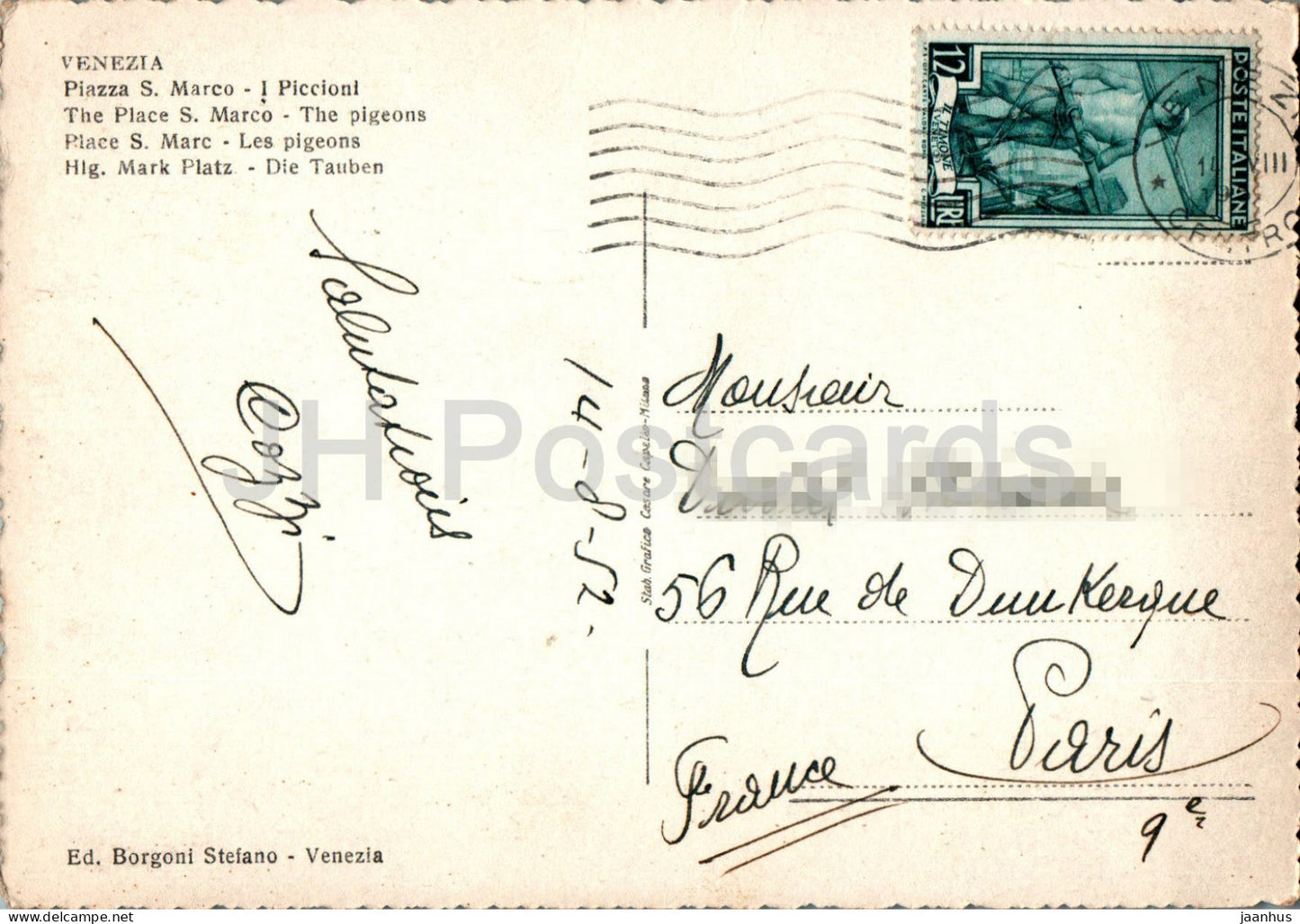 Venezia - Venice - Piazza S Marco - I Piccioni - The Place of S Marco - The Pigeons - old postcard - 1952 - Italy - used