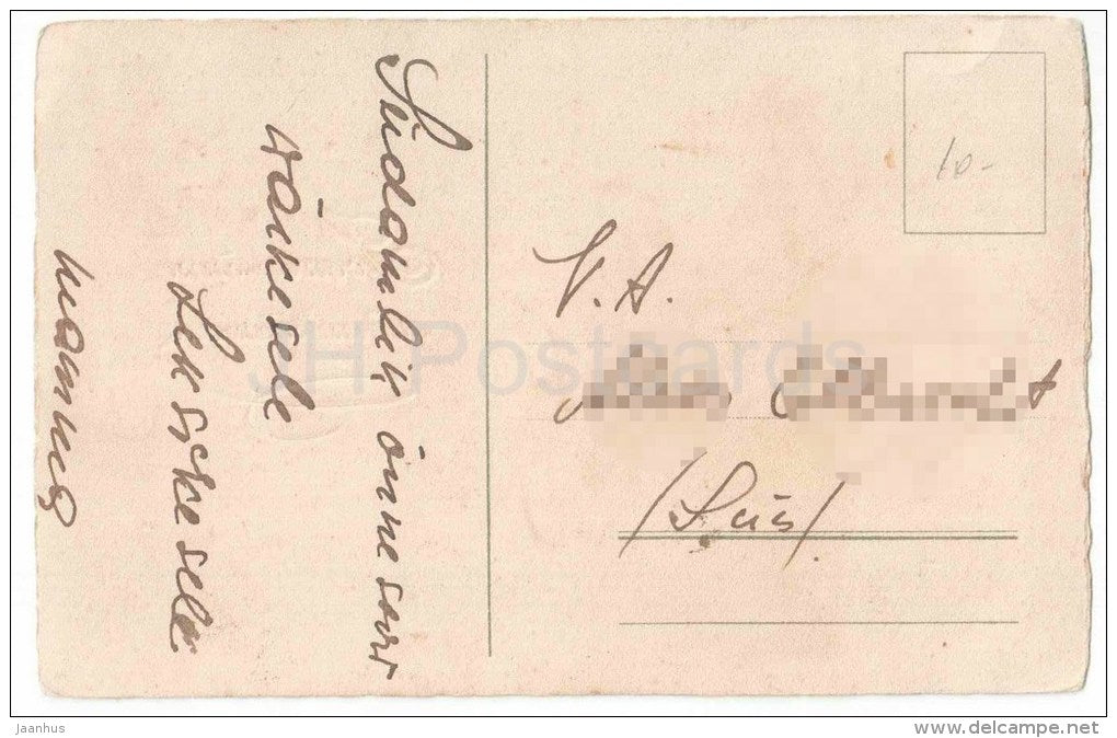 Birthday Greeting Card - Narcissus - flowers in the vase - old postcard - circulated in Estonia - JH Postcards