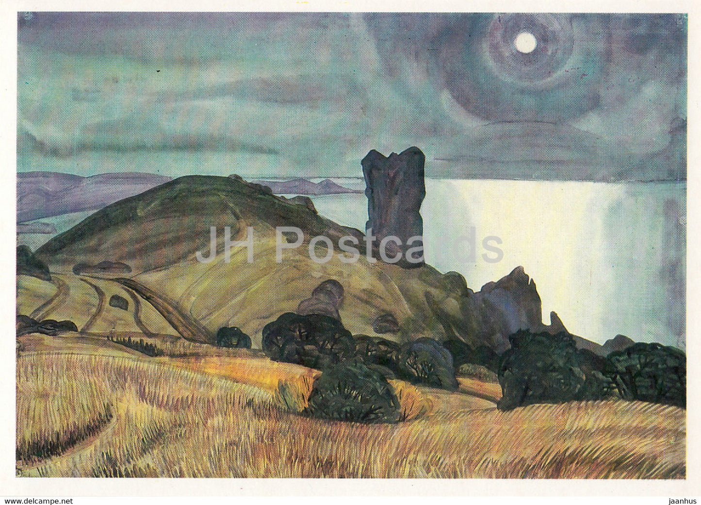 painting by G. Efimochkin - Koktebel - Moon over the Sphinx - Russian art - 1989 - Russia USSR - unused - JH Postcards
