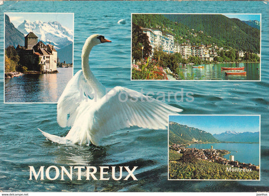 Montreux - swan - birds - castle - 1969 - Switzerland - used - JH Postcards