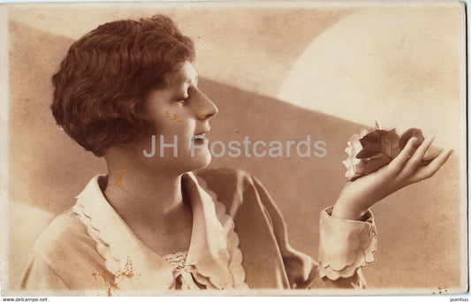 Woman with autumn leaves - unused - JH Postcards