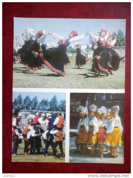 Estonian folk dancers - folk costumes - festival - large format card - 1975 - Estonia USSR - unused - JH Postcards