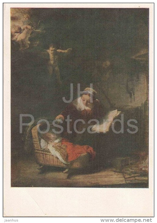 painting by Rembrandt - 1 - The Holy Family with Angels - dutch art  - unused - JH Postcards