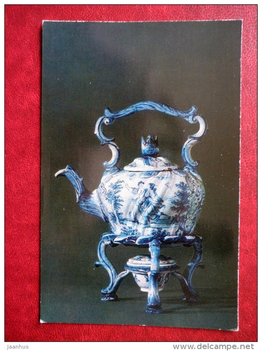 Teapot with the image of genre scenes and colors - Faience - Delftware - 1974 - Russia USSR - unused - JH Postcards