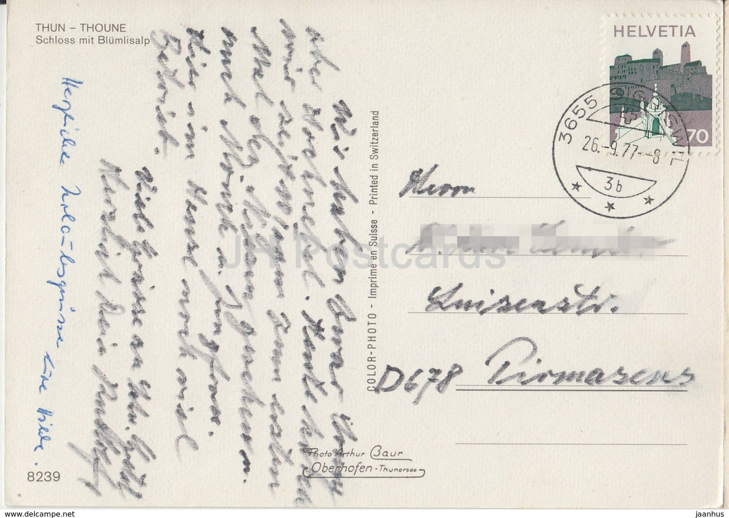 Thoune - Thoune - Schloss mit Blümlisalp - château - 8239 - Suisse - 1977 - utilisé