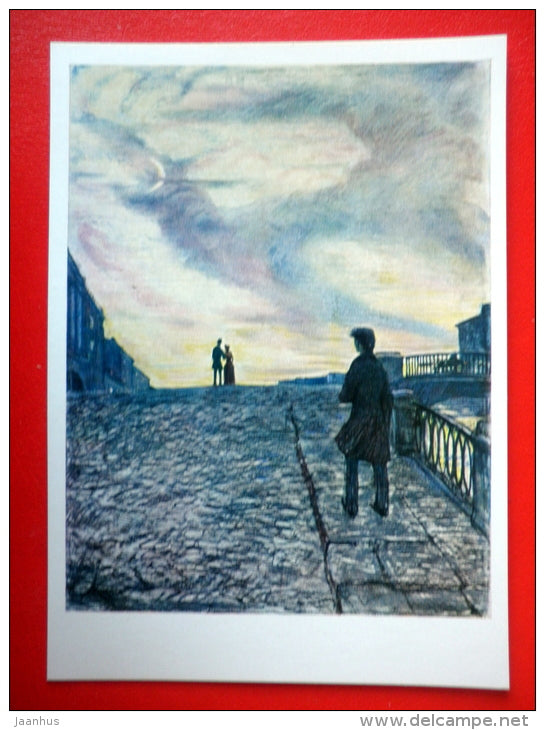 illustration by I. Glazunov . Last Night - Novel by F. Dostoyevsky White Nights - 1971 - Russia USSR - unused - JH Postcards