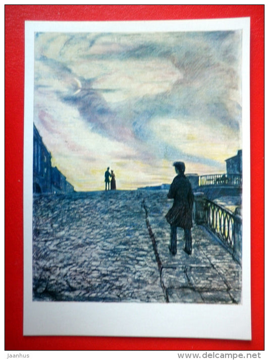 illustration by I. Glazunov . Last Night - Novel by F. Dostoyevsky White Nights - 1971 - Russia USSR - unused - JH Postcards