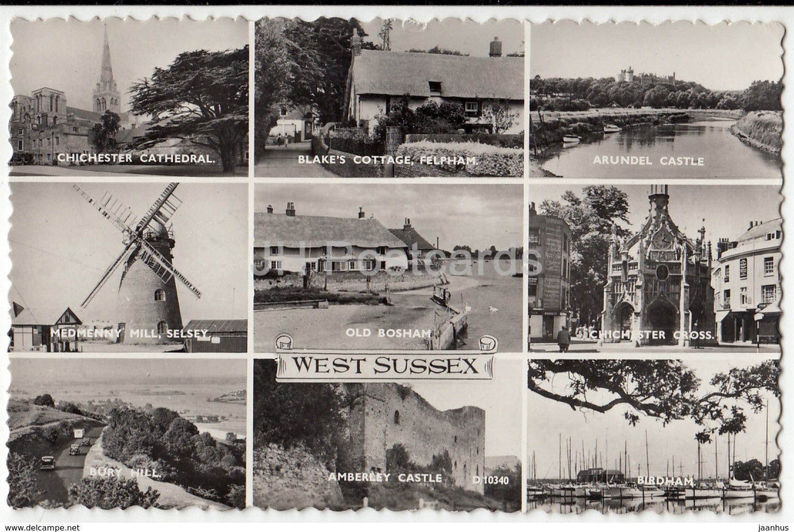 West Sussex - Chichester - Arundel - Medmenny Windmill - Old Bosham - multiview - 1963 - United Kingdom - England - used - JH Postcards