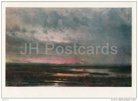 painting by A. Savrasov - Sunset in the Swamp , 1871 - Russian art - 1958 - Russia USSR - unused - JH Postcards