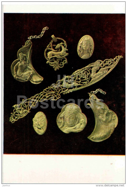Pendant , Decorative Knife - Boxwood Carving by Arsen Pochkhua - 1972 - Georgia USSR - unused - JH Postcards