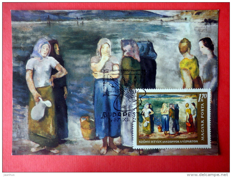 Maximum Card - painting by Szonyi Istvan , Women on the Shore - 1967 - Hungary - unused - JH Postcards
