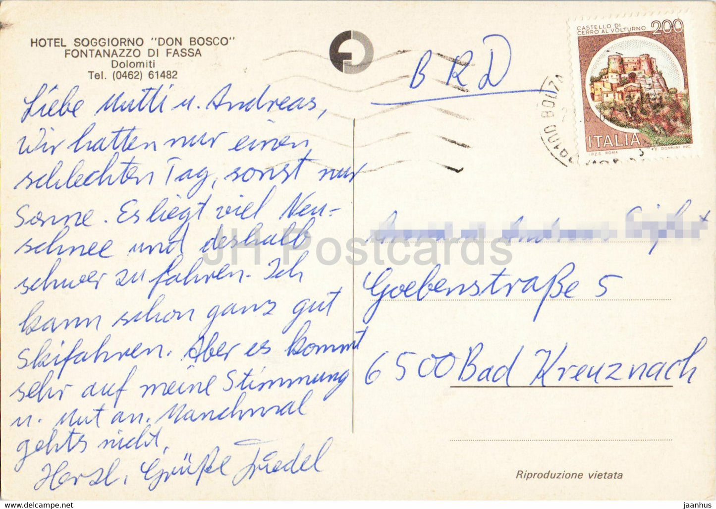 Hotel Soggiorno Don Bosco - Fontanazzo di Fassa - Dolomiti - 1982 - Italy - used