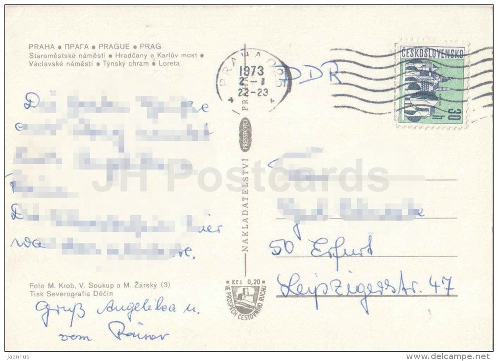 Old Town Hall square - Hradcany - Charles bridge - Praha at night  - Prague - Czechoslovakia - Czech - used 1973 - JH Postcards