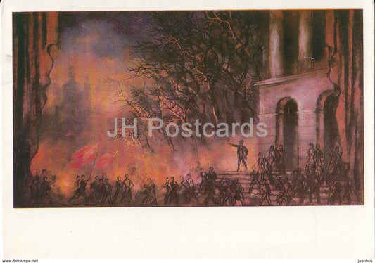 painting by V. Ryndin - Sketch of the scenery for the opera Muradeli October - Russian art - 1967 - Russia USSR - unused - JH Postcards