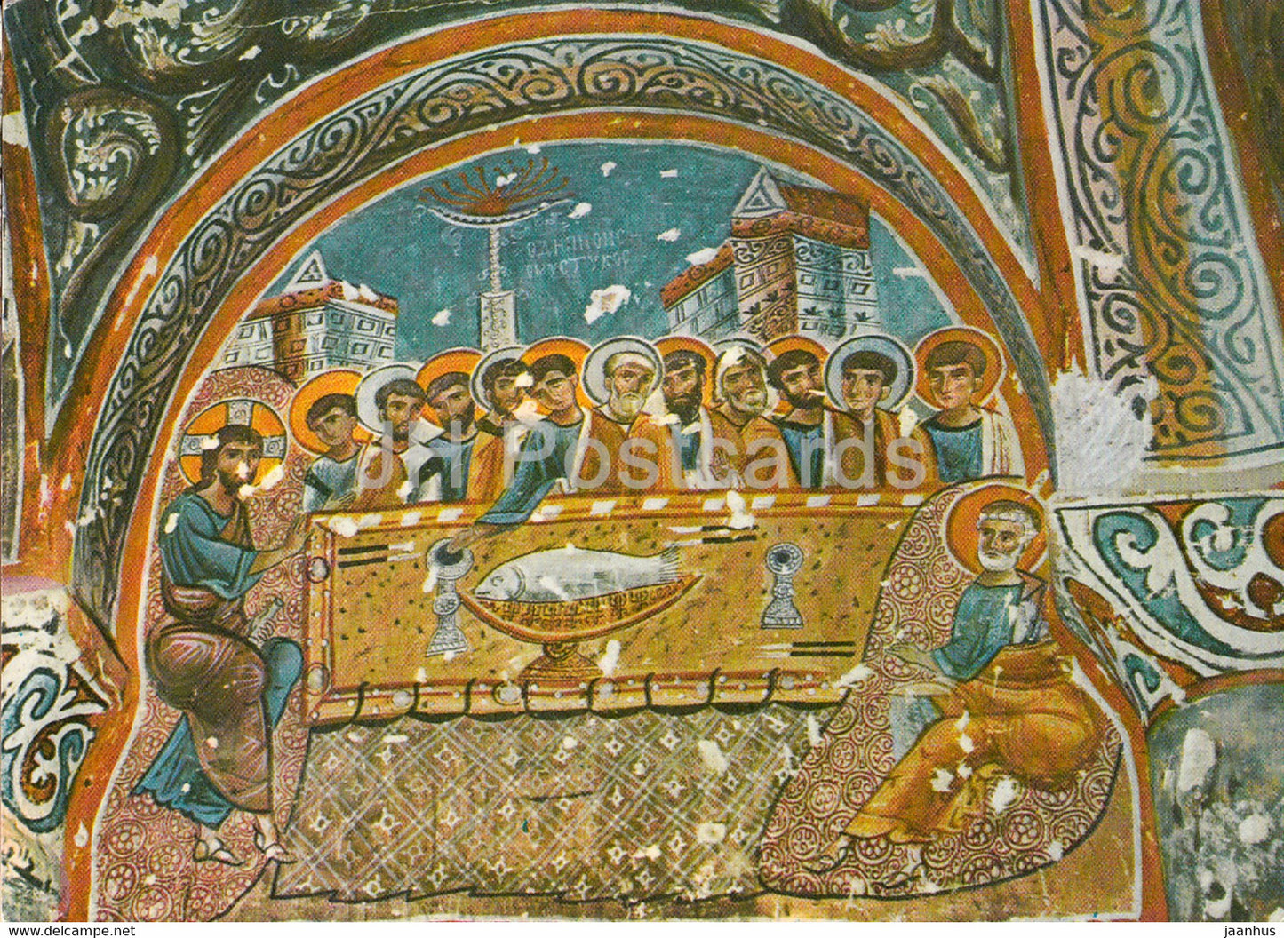 Byzantin frescoes (Last Supper) from the Rock Churches - ancient art - 1995 - Turkey - used - JH Postcards