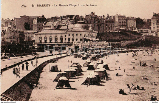 Biarritz - La Grande Plage a maree basse - beach - 20 - old postcard - France - unused - JH Postcards