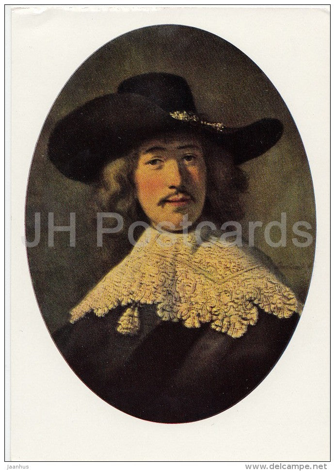 painting by Rembrandt - Portrait of Young Man with a Lace Collar , 1634 - hat - Dutch art - 1967 - Russia USSR - unused - JH Postcards