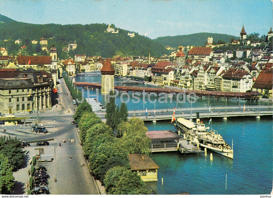 Luzern - Lucerne - Hauptpost mit Kapellbrucke - bridge - ship - steamer - 1970 - Switzerland - unused - JH Postcards