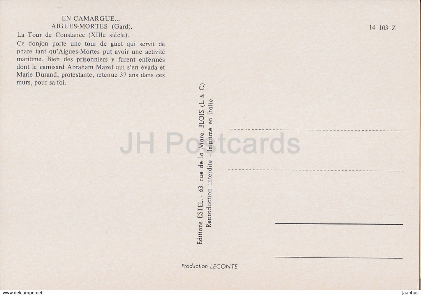 Aigues Mortes - La Tour de Constance - donjon - motor boat - France - unused