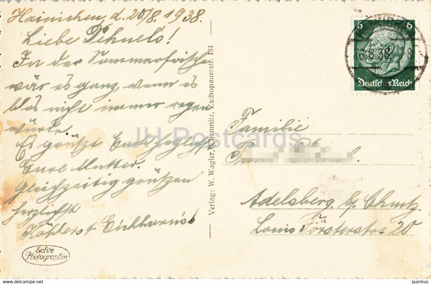 Hainichen i Sa - Stadtpark - 210 - alte Postkarte - 1938 - Deutschland - gebraucht