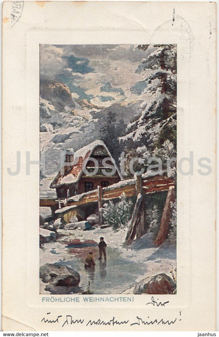 Christmas Greeting Card - Frohliche Weihnachten - winter view - Serie 595 Dessins - old postcard - 1910 - Germany - used - JH Postcards