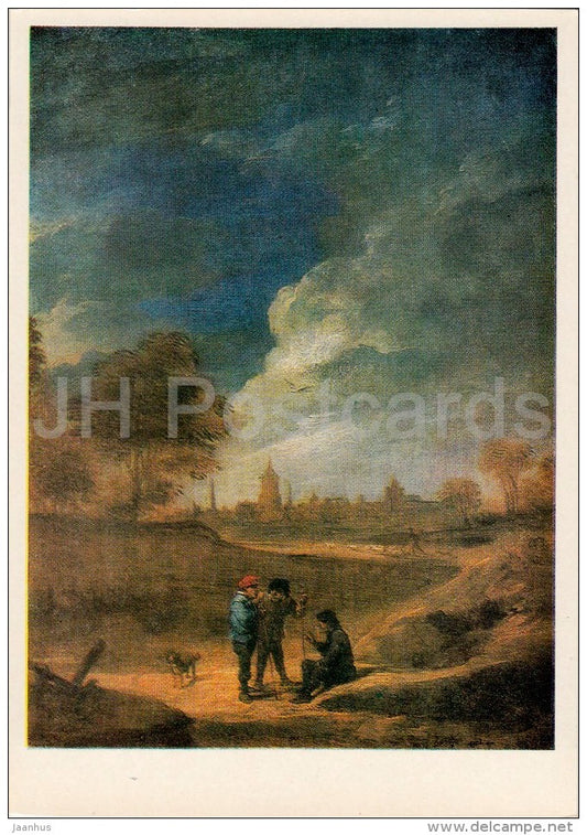 painting by David Teniers the Younger - Landscape with travelers - Flemish art - 1982 - Russia USSR - unused - JH Postcards