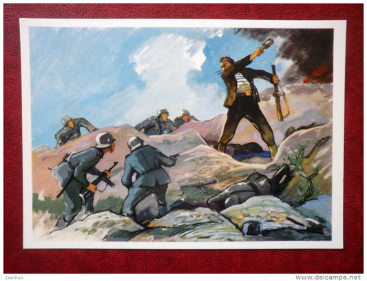Seaman Ivan Sivkov`s Heroic Feat - german soldiers - by P. Pavlinov - WWII - 1974 - Russia USSR - unused - JH Postcards