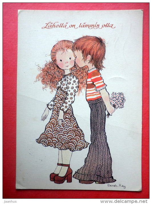 illustration by Sarah Kay - boy and girl - 3194/5 - Finland - sent from Finland to Estonia USSR 1977 - JH Postcards