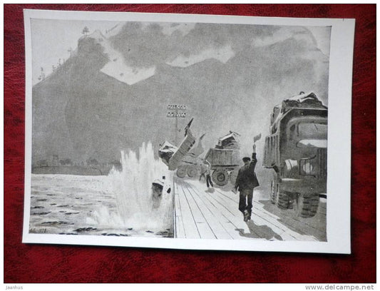 Painting by O. G. Vereysky - storm - trucks - russian art - unused - JH Postcards