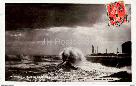 Le Havre - La Digue par un Gros Temps - old postcard - 1908 - France - used - JH Postcards