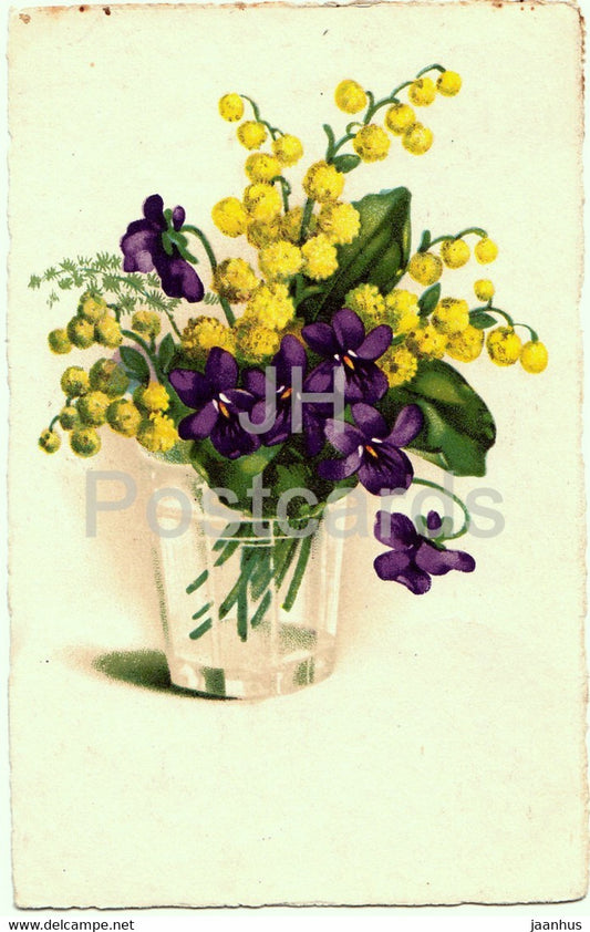 flowers in a vase - illustration - WSSB 8423 - old postcard - 1930 - France - used - JH Postcards