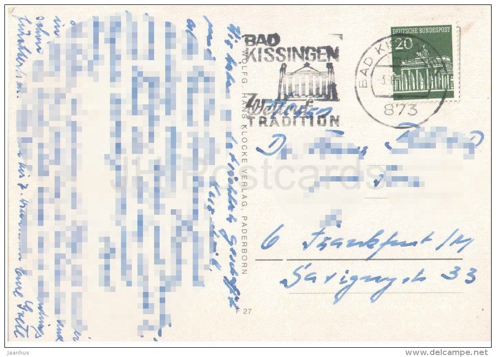 Herzliche Grüsse aus Bad Kissingen - Wandelhalle - Schmickhof - Rosengarten - F 27 - Germany - 1971 gelaufen - JH Postcards
