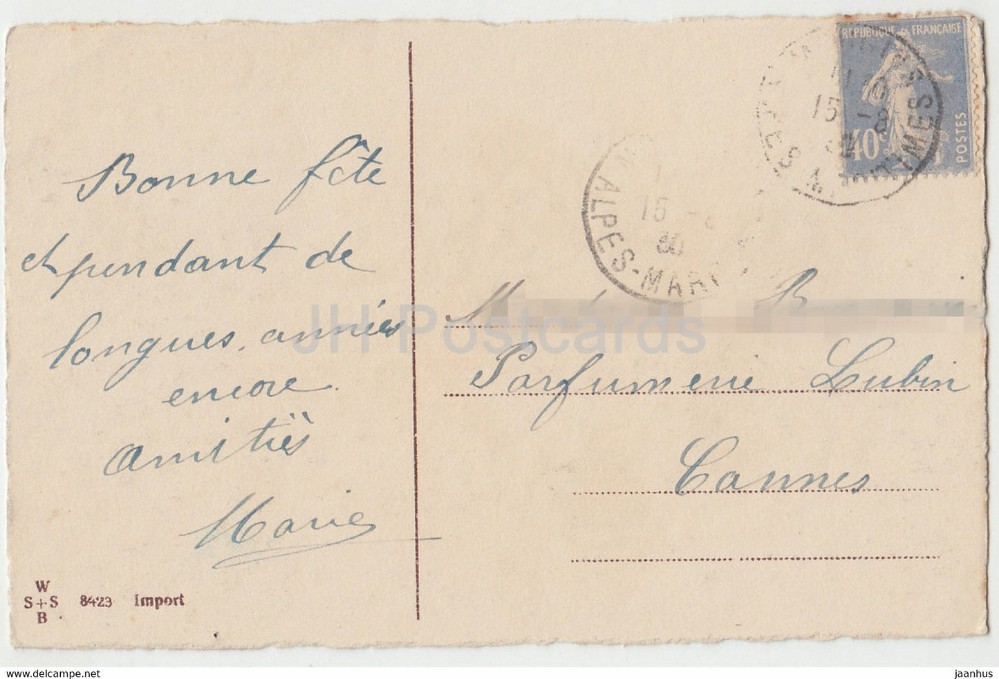 Blumen in einer Vase - Illustration - WSSB 8423 - alte Postkarte - 1930 - Frankreich - gebraucht