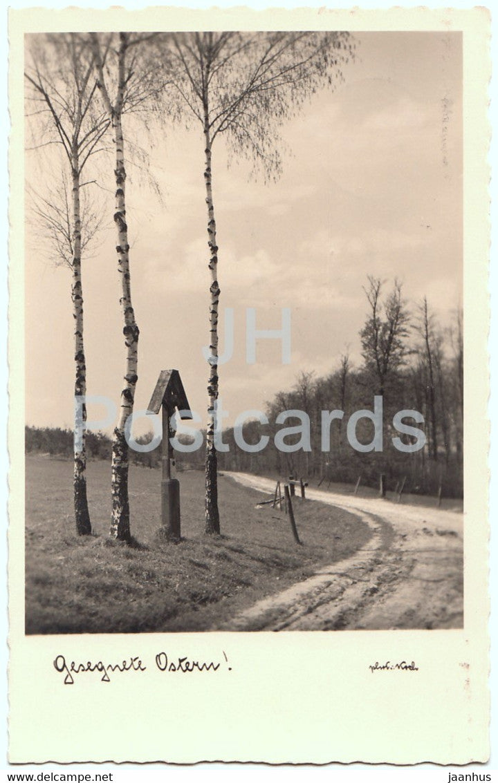Easter Greeting Card - Gesegnete Ostern - country road - 35132 - old postcard - 1934  - Austria - used - JH Postcards
