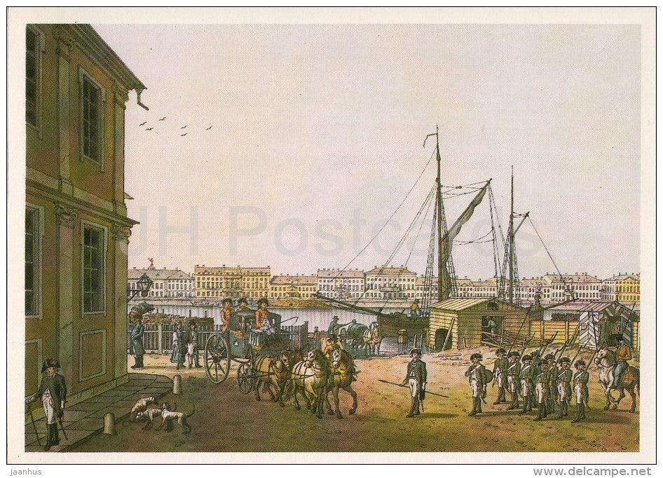 painting by Benjamin Patersen - English Embankment - St. Petersburg - Swedish art - Russia USSR - 1984 - unused - JH Postcards