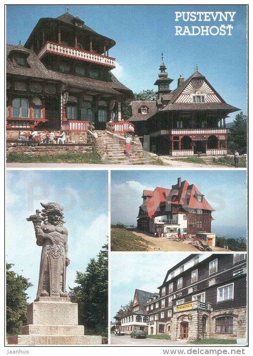 cottage - Libusin - Mamenka - Statue of Radegast - hotel Tanecnica - Pustevny Radhost - Czechoslovakia - Czech - used - JH Postcards