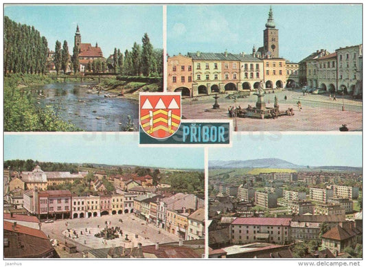Pribor - river - square - architecture - town views - Czechoslovakia - Czech - unused - JH Postcards
